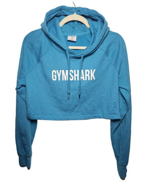 Gymshark Cropped Hoodie Teal Blue Raw Hem Size Medium EUC